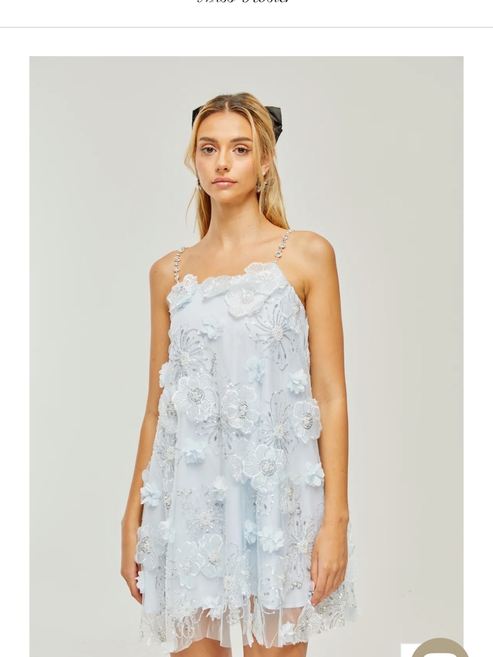 Embellished Light Blue Floral Appliqué Mini Dress